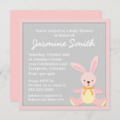 ピンクの灰色のバニーウサギのベビーシャワー招待状 招待状 (正面/裏面)