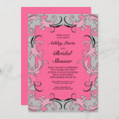 ピンクの灰色のビクトリアンなブライダルシャワーの招待状 招待状 (正面/裏面)