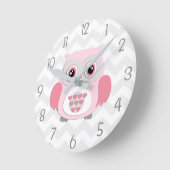 ピンクの灰色のフクロウの柱時計 ラウンド壁時計 (傾斜)