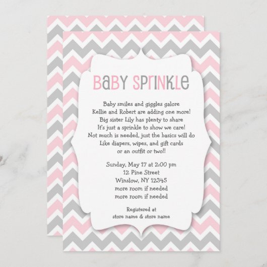 ピンクの灰色のベビーはベビーシャワーの招待振りかけましたり/女の子の 招待状 (正面/裏面)