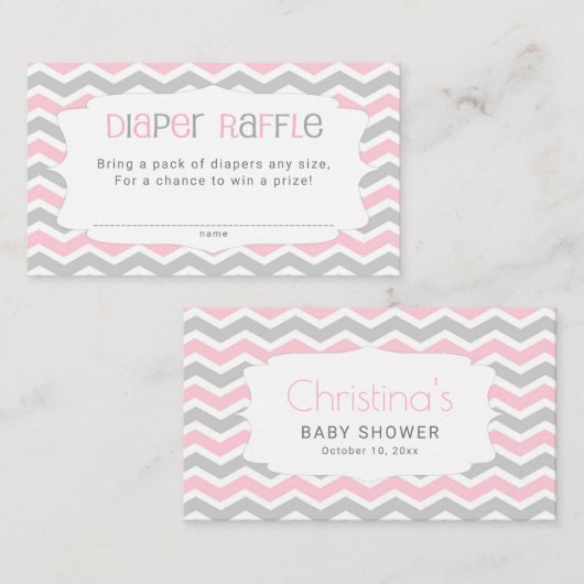 ピンクの灰色のベビーシャワーのおむつのラッフルのチケット エンクロージャーカード (正面/裏面)