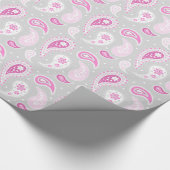 ピンクの灰色のペイズリーパターン包装紙 ラッピングペーパー (角)