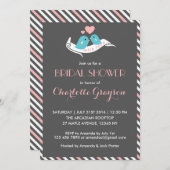 ピンクの灰色の愛の鳥のブライダルシャワーの招待 招待状 (正面/裏面)