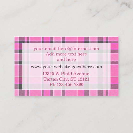 ピンクの灰色の格子縞のタータンチェック 名刺 (裏面)