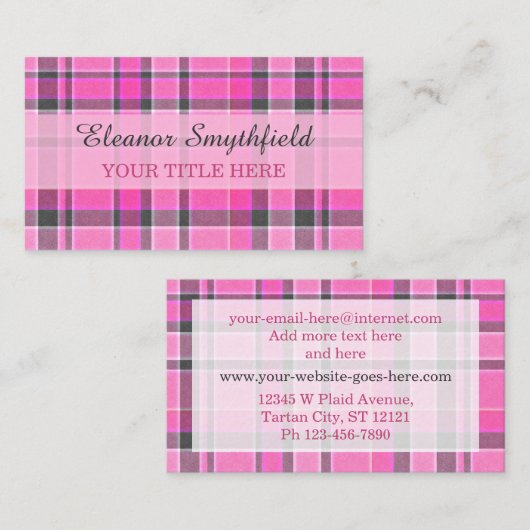 ピンクの灰色の格子縞のタータンチェック 名刺 (正面/裏面)