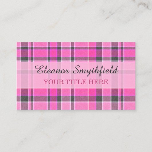 ピンクの灰色の格子縞のタータンチェック 名刺 (正面)