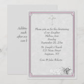 ピンクの灰色の洗礼の《キリスト教》洗礼式や命名式 招待状 (正面/裏面)