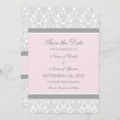 ピンクの灰色の結婚式の保存日付カード セーブザデート (正面/裏面)