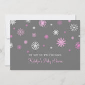 ピンクの灰色の雪のクリスマスのカスタムなベビーシャワー 招待状 (正面)