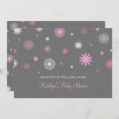 ピンクの灰色の雪のクリスマスのカスタムなベビーシャワー 招待状 (正面/裏面)