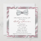 ピンクの灰色の靴は渦巻きピンクの灰色の赤ちゃん女の子シャワー 招待状 (裏面)