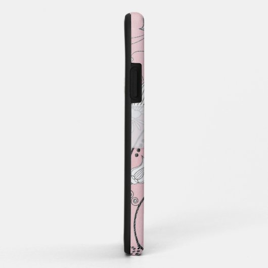 ピンクの灰色の黒い花は子牛皮紙をステッチしました Case-Mate iPhoneケース (裏面/右)