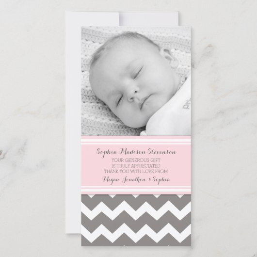 ピンクの灰色はベビーシャワーの写真カード感謝していしています サンキューカード (正面)