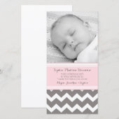 ピンクの灰色はベビーシャワーの写真カード感謝していしています サンキューカード (正面/裏面)