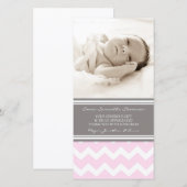 ピンクの灰色はベビーシャワーの写真カード感謝していしています サンキューカード (正面/裏面)