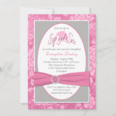 ピンクの灰色白の花の一口は招待状を見、 招待状 (正面)