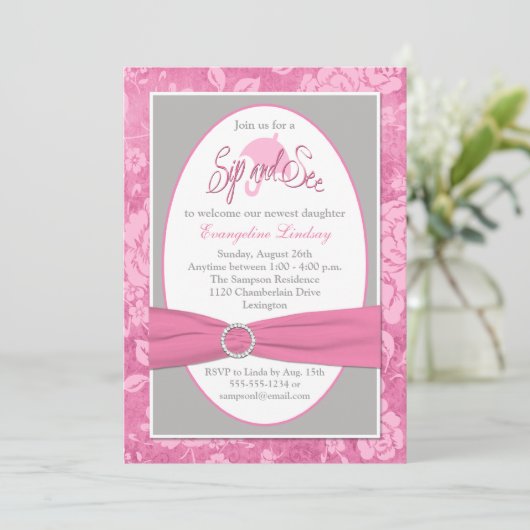 ピンクの灰色白の花の一口は招待状を見、 招待状 (スタンド正面)