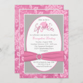 ピンクの灰色白の花の一口は招待状を見、 招待状 (正面/裏面)