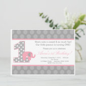 ピンクの灰色象の誕生日の招待状 招待状 (スタンド正面)