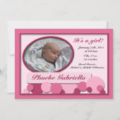 ピンクの点々のあるおもしろい誕生のお知らせ 案内状 (正面)