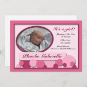 ピンクの点々のあるおもしろい誕生のお知らせ 案内状 (正面/裏面)