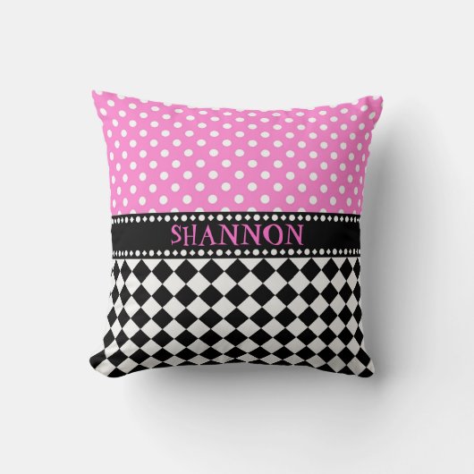 ピンクの点のチェッカーボードの装飾用クッション クッション (正面)