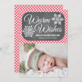 ピンクの点の黒板の雪片の休日の写真カード シーズンカード (正面/裏面)