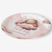 ピンクの熊の雲にベビー誕生日パーティープレート ペーパープレート (アングル)