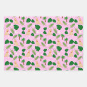 ピンクの熱帯のパップスのギフトラップセットで3の ラッピングペーパーシート (正面)