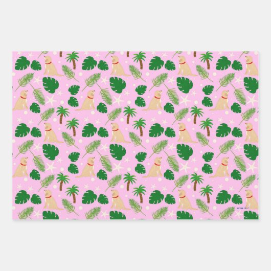ピンクの熱帯のパップスのギフトラップセットで3の ラッピングペーパーシート (正面)