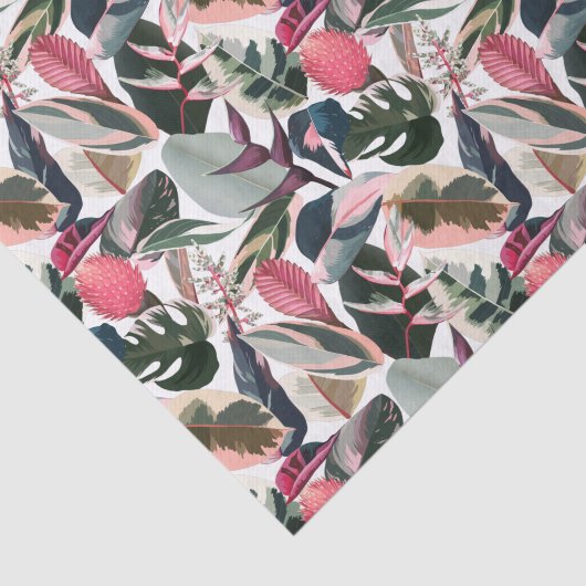 ピンクの熱帯の変化した観葉植物のパターン 薄葉紙 (詳細)