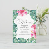 ピンクの熱帯の愛が開花ブライダルシャワー 招待状 (スタンド正面)