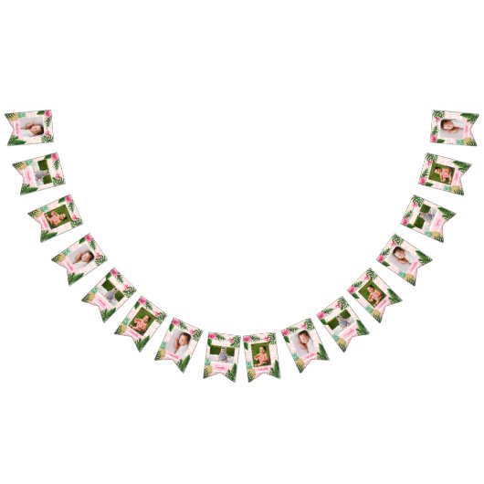 ピンクの熱帯の月刊写真集の旗 バンティングフラッグ (全)