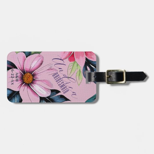 ピンクの熱帯の目的地の結婚式の花嫁 ラゲッジタグ (正面横)