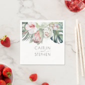 ピンクの熱帯の花とヤシ離れのビーチパーティー スタンダードカクテルナプキン (インサイチュ)