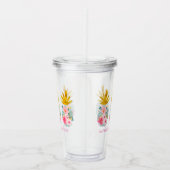 ピンクの熱帯の花と金ゴールドパイナップル アクリルタンブラー (右)