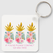 ピンクの熱帯の花と金ゴールドパイナップル キーホルダー (裏面)