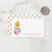 ピンクの熱帯の花と金ゴールドパイナップル ノートカード (正面/裏面インサイチュ)
