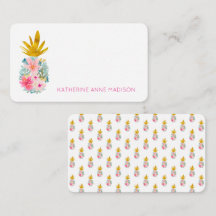 ピンクの熱帯の花と金ゴールドパイナップル