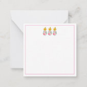 ピンクの熱帯の花と金ゴールドパイナップル ノートカード (裏面)