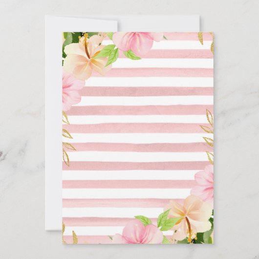 ピンクの熱帯の花と金ゴールドフレーム21st誕生日 招待状 (裏面)