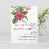 ピンクの熱帯の花のブライダルシャワーへの招待 招待状 (スタンド正面)
