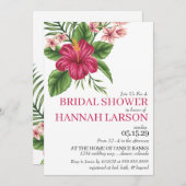 ピンクの熱帯の花のブライダルシャワーへの招待 招待状 (正面/裏面)
