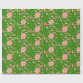 ピンクの熱帯の花葉と緑の花 ラッピングペーパー (フラット)