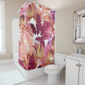 ピンクの熱帯の葉の模様シャワーカーテン シャワーカーテン (インサイチュ)