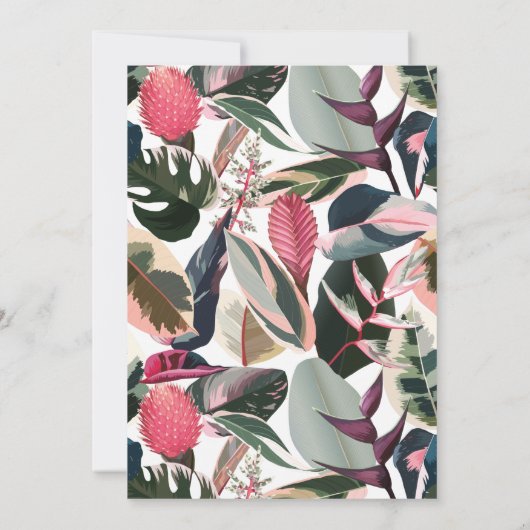 ピンクの熱帯の観葉植物フレームベビーシャワー 招待状 (裏面)