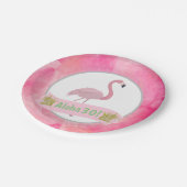 ピンクの熱帯やしフラミンゴの年齢の誕生会 ペーパープレート (アングル)