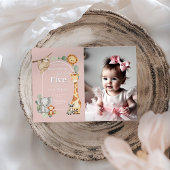 ピンクの熱帯ジャングルサファリ動物の誕生日 招待状