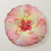 ピンクの熱帯ハイビスカスの花の枕 ラウンドクッション (裏面)