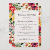 ピンクの熱帯ハイビスカスフラワーズミントブライダルシャワー 招待状 (正面/裏面)